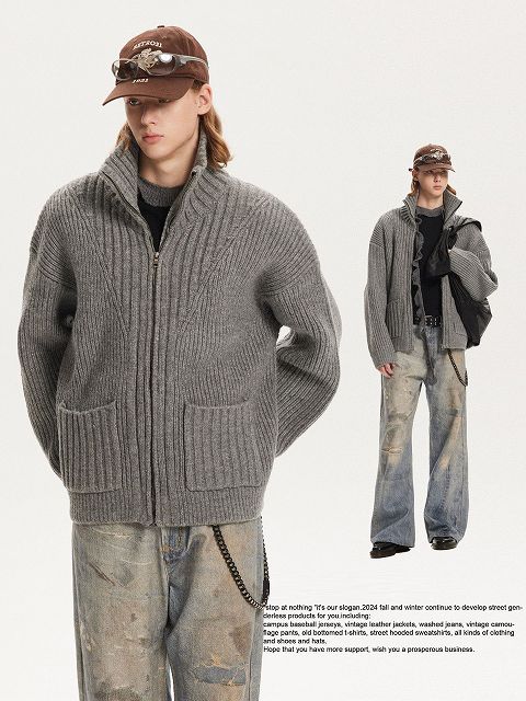 メンズ カーディガン  メンズ ニット カーディガン ジップアップ 秋冬 全2色