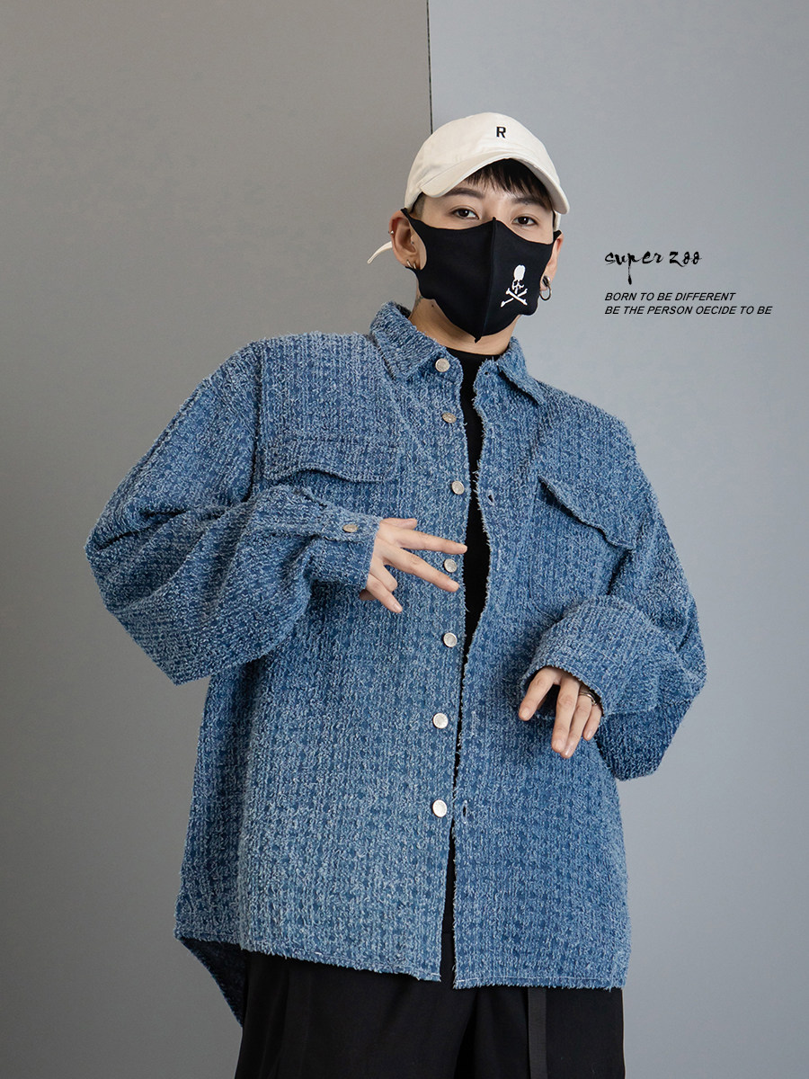 メンズ カーディガン  ボア素材ゆったりシルエット襟付きボタン