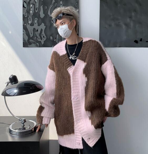 メンズ カーディガン  メンズ ニット カーディガン 毛糸 秋冬 配色