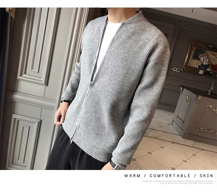 カーディガン メンズ 上質リブ編みジップロングカーディガン