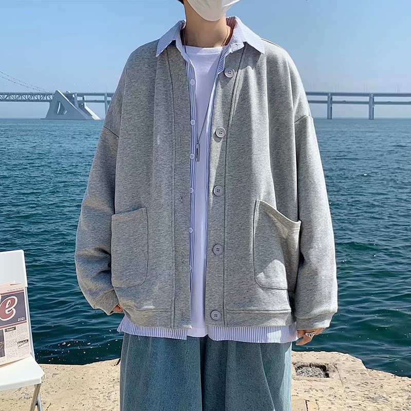 カーディガン メンズ メンズカーディガン 襟付き 韓国風 無地 秋冬 ジャケット