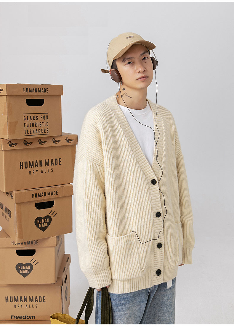 メンズ カーディガン  メンズ 秋冬 厚手ニットカーディガン 無地 全4色