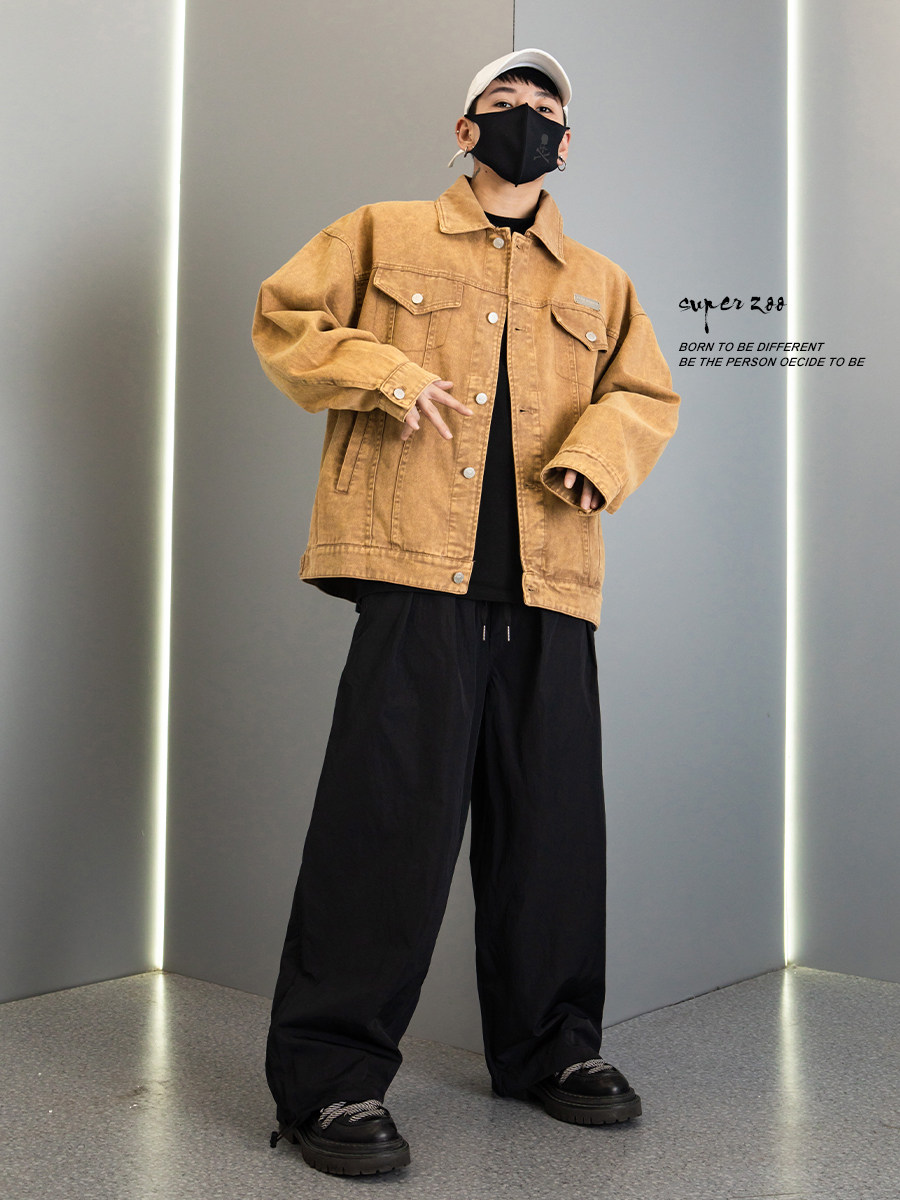 メンズ カーディガン  ゆったりシルエット襟付きデニムジャケット