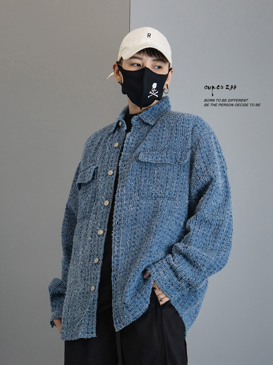 メンズ カーディガン  ボア素材ゆったりシルエット襟付きボタン