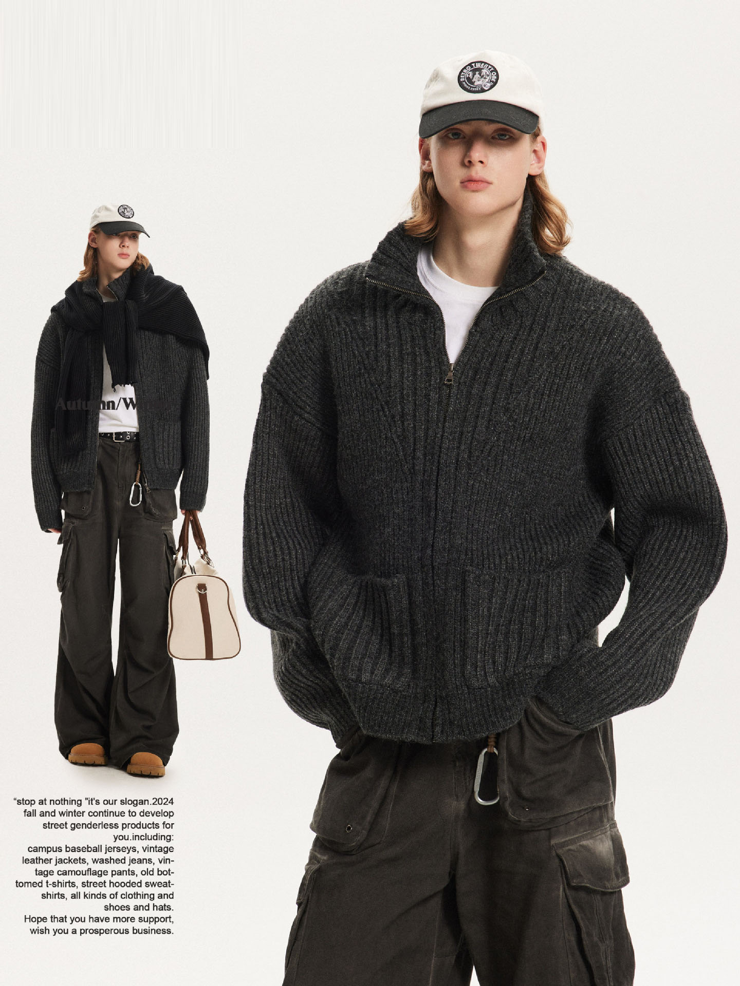 メンズ カーディガン  メンズ ニット カーディガン ジップアップ 秋冬 全2色