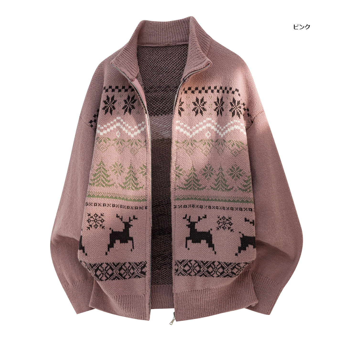 メンズ カーディガン  秋冬ジャカード編みフェアアイル柄カーディガン