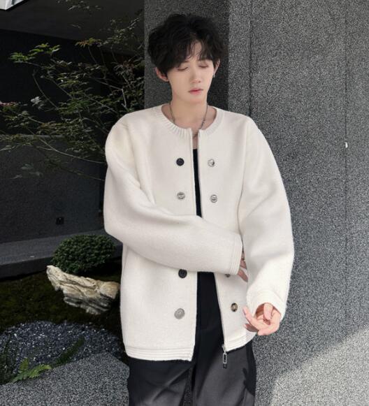 メンズ カーディガン  メンズ ニット カーディガン 襟なし ボタン付き 秋冬