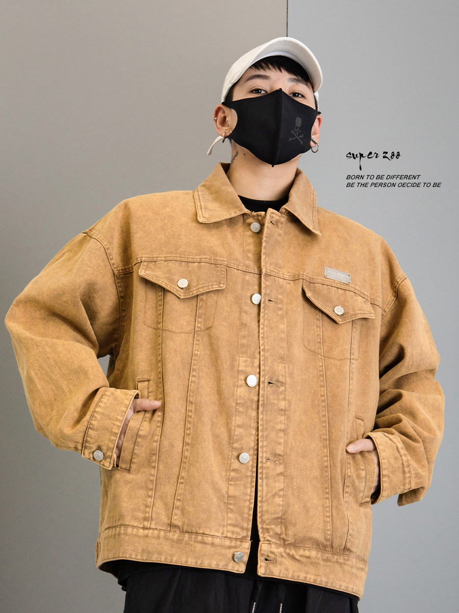 メンズ カーディガン  ゆったりシルエット襟付きデニムジャケット