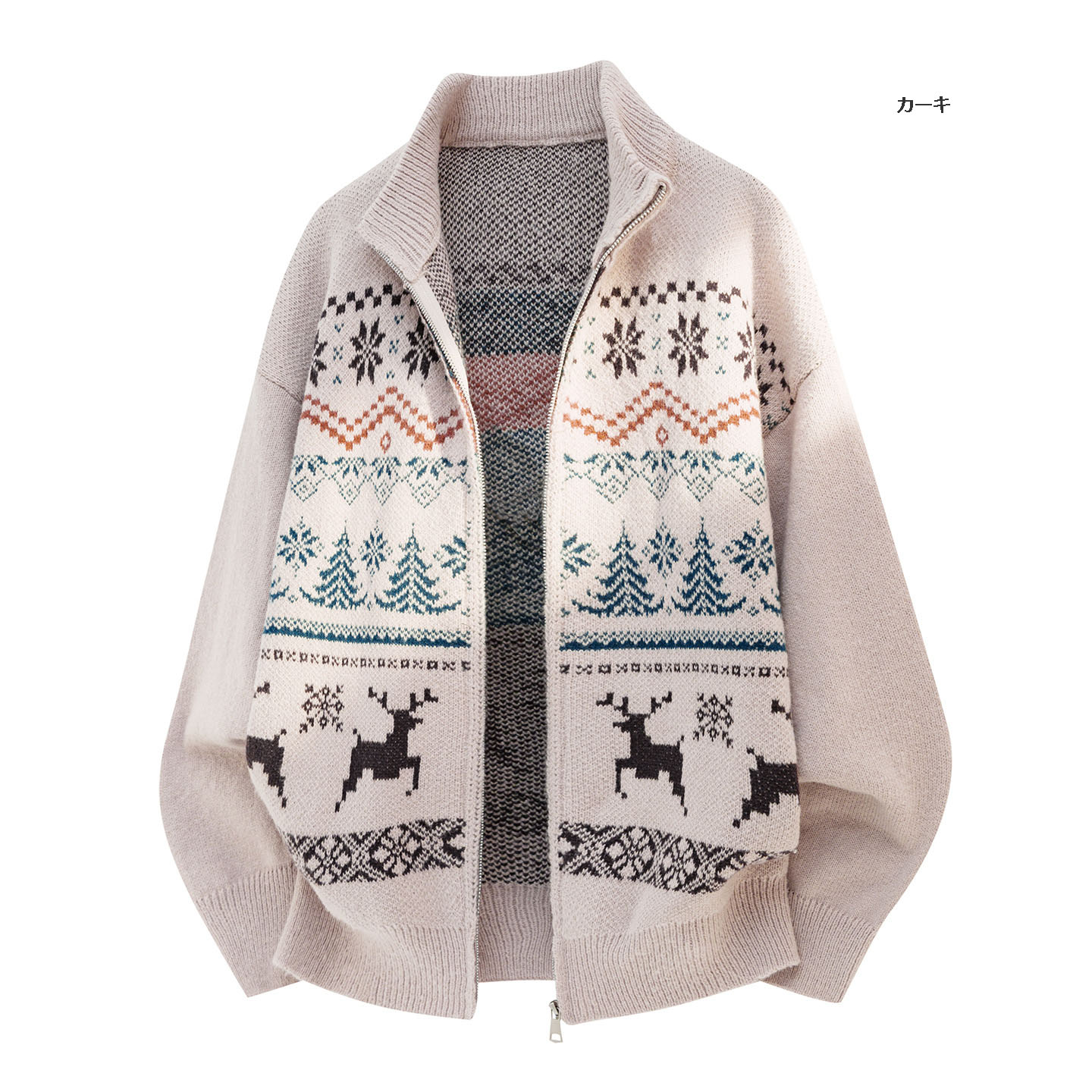 メンズ カーディガン  秋冬ジャカード編みフェアアイル柄カーディガン