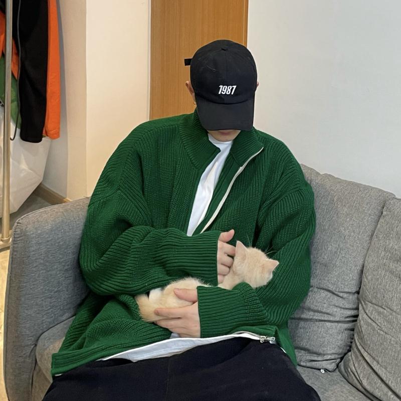 メンズ カーディガン  メンズ ジップアップ ニット カーディガン