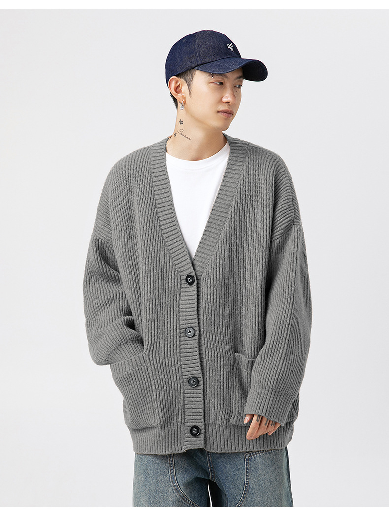 メンズ カーディガン  メンズ 秋冬 厚手ニットカーディガン 無地 全4色