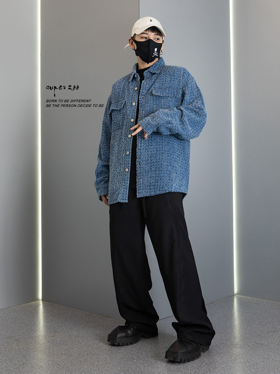 メンズ カーディガン  ボア素材ゆったりシルエット襟付きボタン