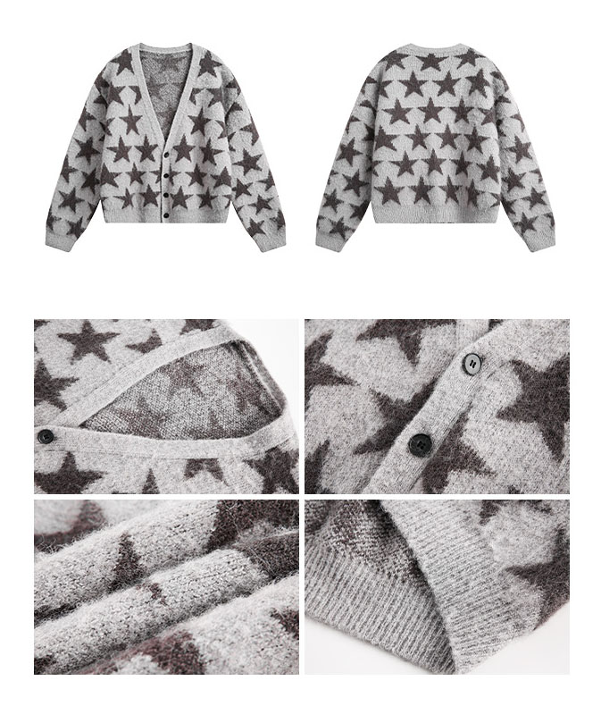 メンズ カーディガン  星柄ニットカーディガン メンズ 秋冬