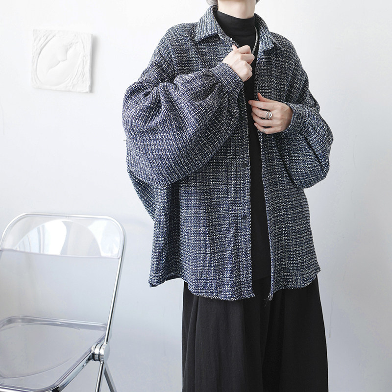 メンズ カーディガン  ツイード調ショールカラーオーバーサイズ羽織