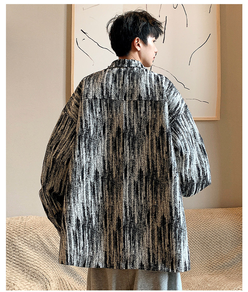 メンズ カーディガン  ゆったりシルエット襟付き長袖羽織