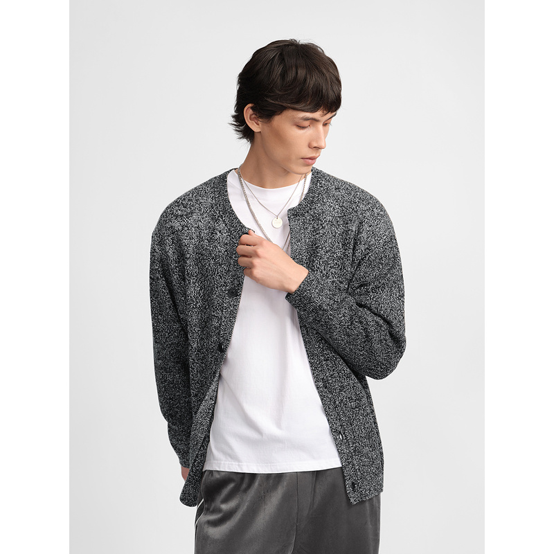 カーディガン メンズ 杢調ノーカラーニットカーディガン