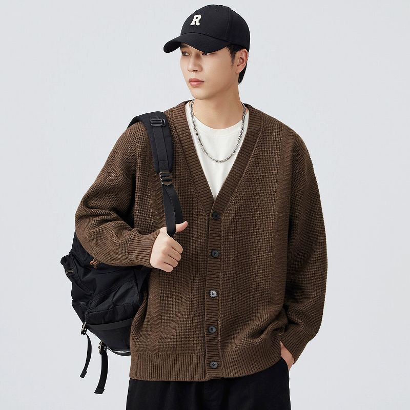 メンズ カーディガン  メンズ ニット カーディガン 秋冬 ワッフル編み