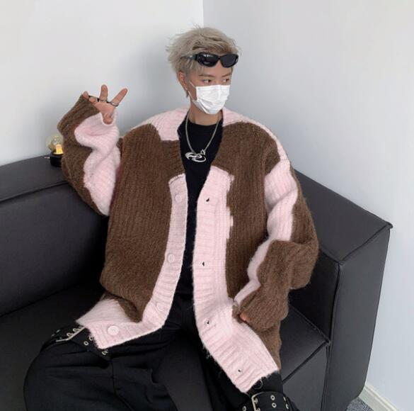 メンズ カーディガン  メンズ ニット カーディガン 毛糸 秋冬 配色