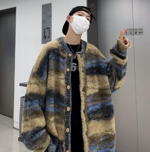 メンズ カーディガン  秋冬メンズニットカーディガングラデーション暖か