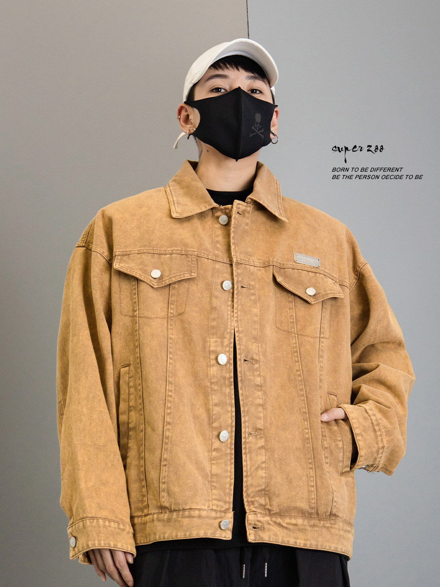 メンズ カーディガン  ゆったりシルエット襟付きデニムジャケット