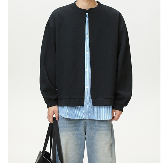 メンズ カーディガン  ノーカラージップアップニットカーディガン