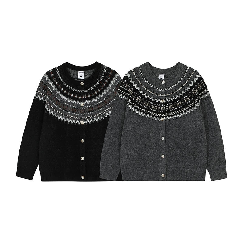 メンズ カーディガン  メンズ ニット カーディガン 北欧柄 秋冬新作 全2色