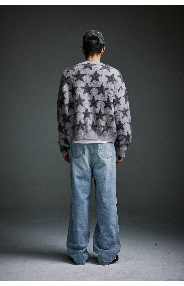 メンズ カーディガン  星柄ニットカーディガン メンズ 秋冬