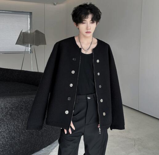 メンズ カーディガン  メンズ ニット カーディガン 襟なし ボタン付き 秋冬