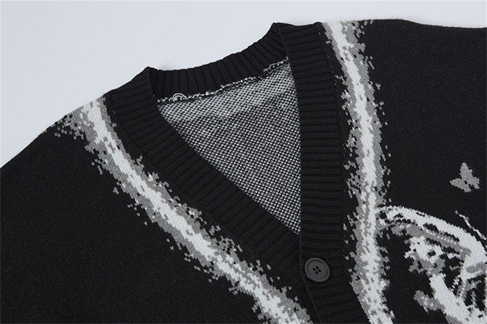 メンズ カーディガン  蝶々柄ニットカーディガン メンズ 秋冬新作