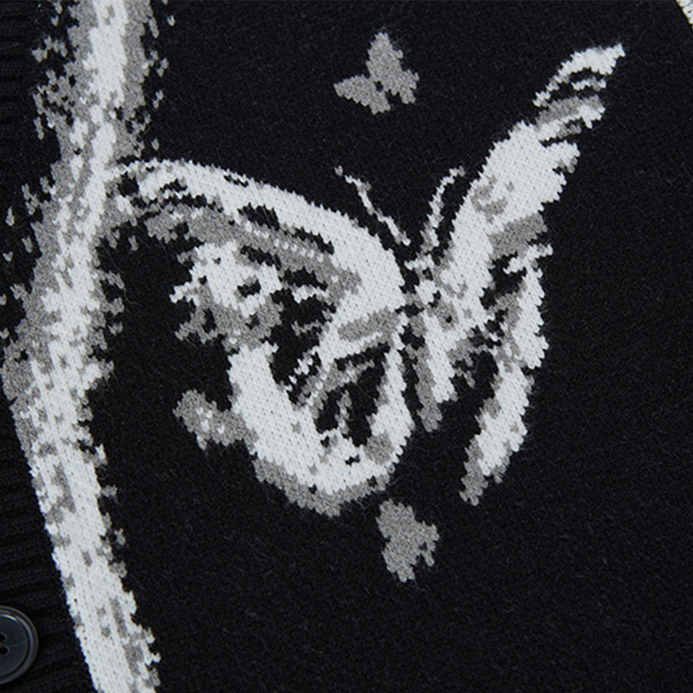 メンズ カーディガン  蝶々柄ニットカーディガン メンズ 秋冬新作