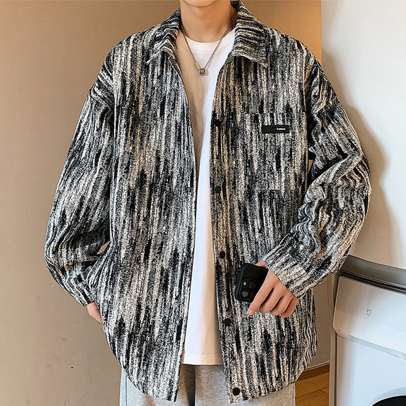 メンズ カーディガン  ゆったりシルエット襟付き長袖羽織