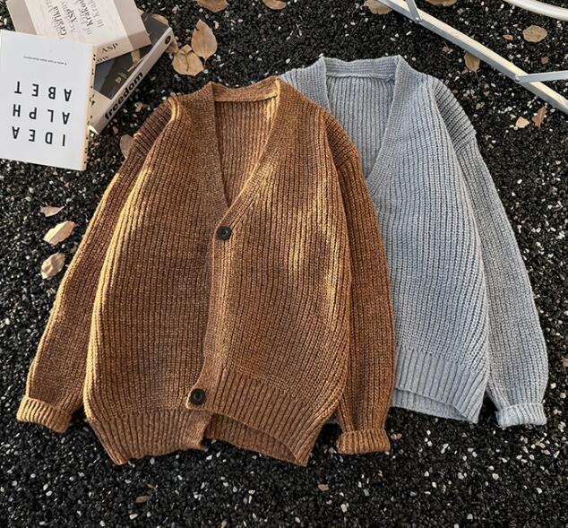 メンズ カーディガン  秋冬ニットカーディガン ブイネック メンズ