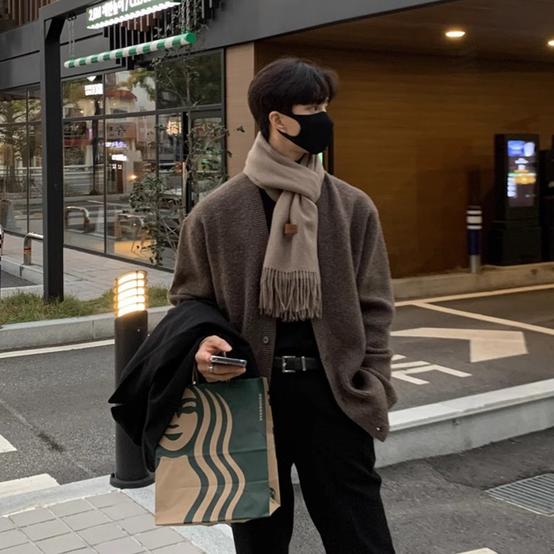 カーディガン メンズ 上質リブ編みロングカーディガン