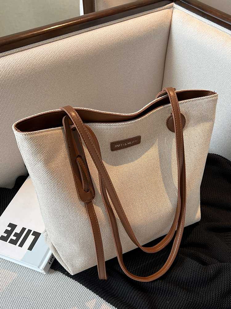 ビジネスバッグ レディース 上品キャンバス地レザートリム トートバッグ