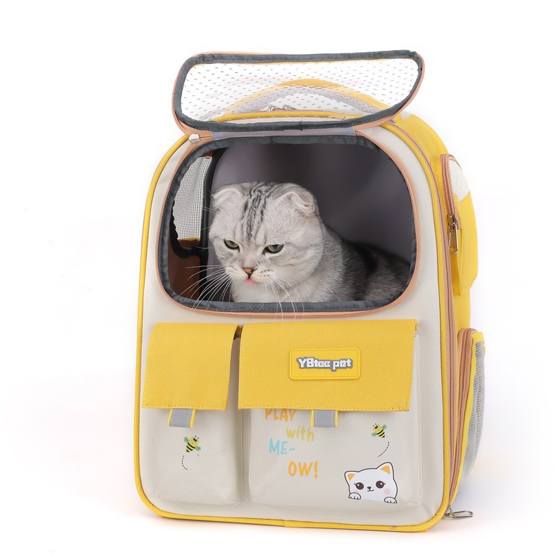 猫キャリーバッグ 通気性抜群窓付き猫用背負いキャリーバッグ