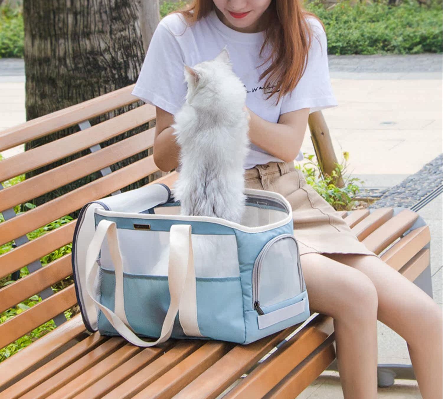 猫キャリーバッグ 透明窓付き通気性抜群ソフト猫用キャリートート