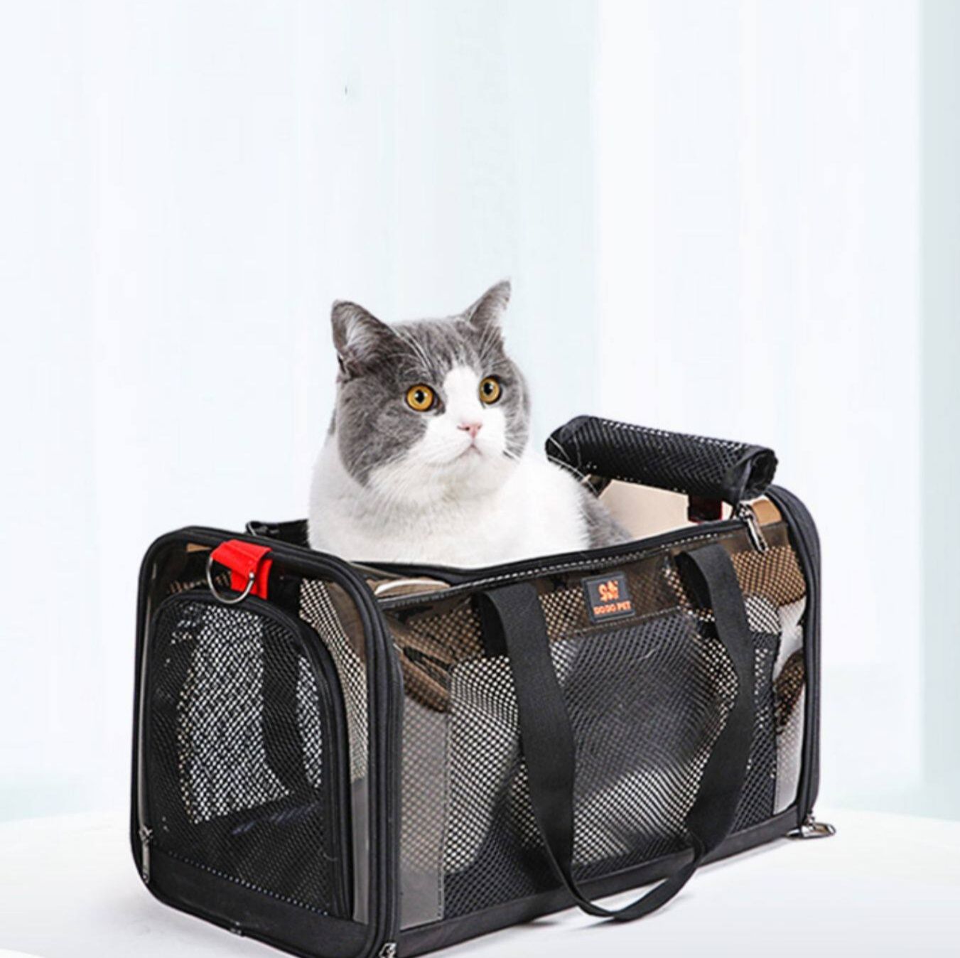 猫キャリーバッグ 拡張式大容量通気メッシュ猫用移動鞄