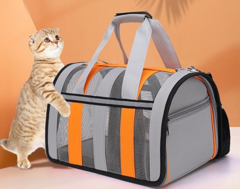 猫キャリーバッグ 通気性抜群メッシュ窓付き肩掛け猫用キャリーバッグ