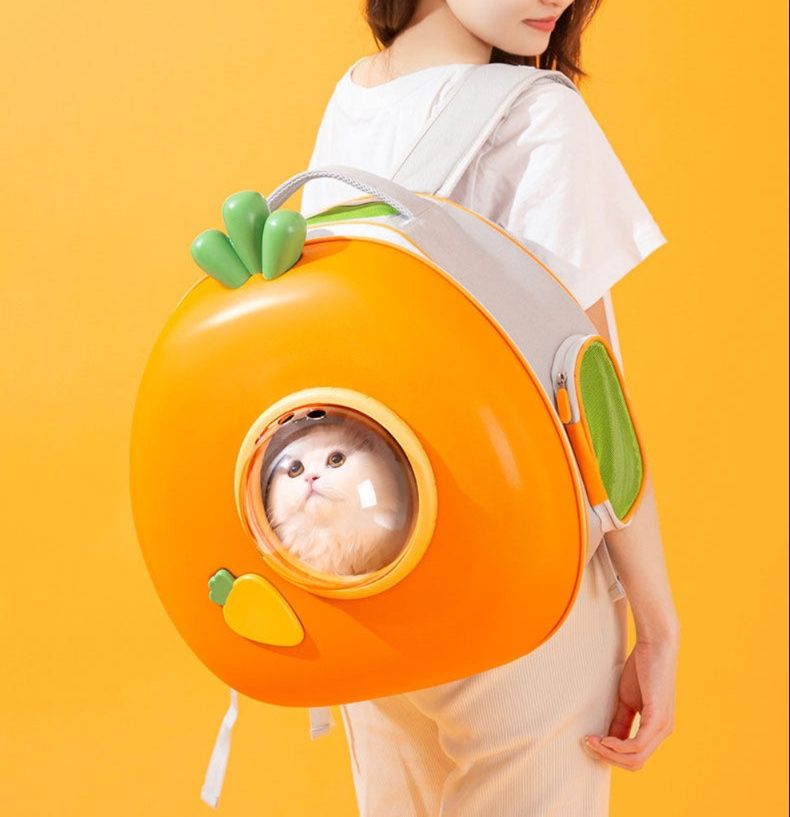 猫キャリーバッグ 果物モチーフ透明窓付き猫用リュック型キャリー