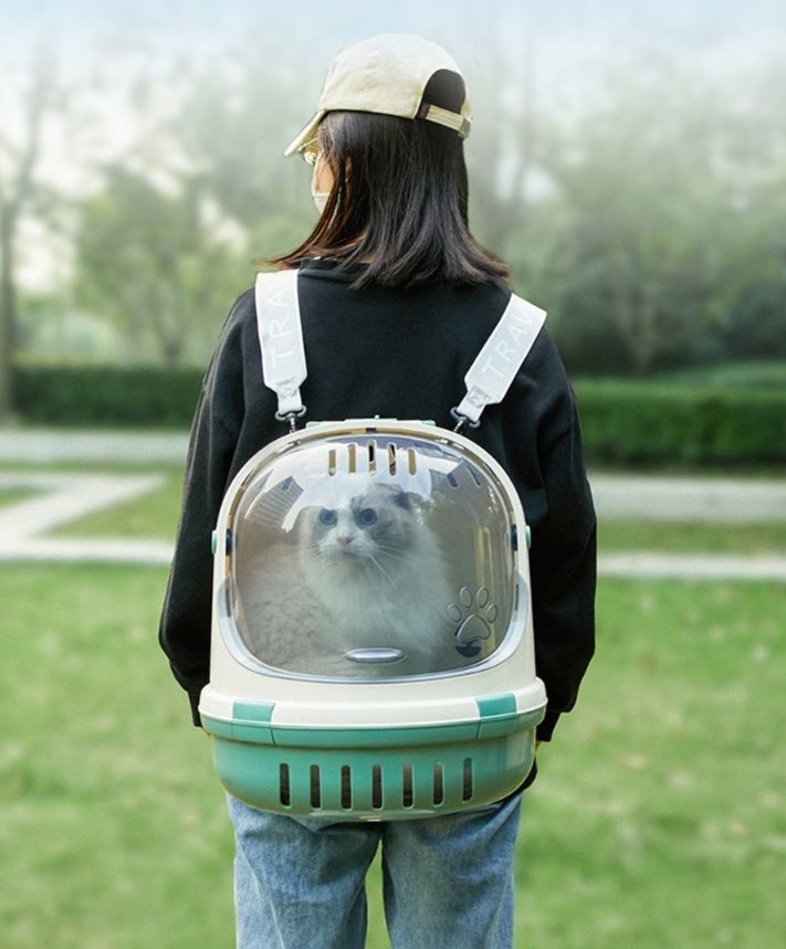 猫キャリーバッグ 透明宇宙船型通気性抜群猫用背負いキャリー