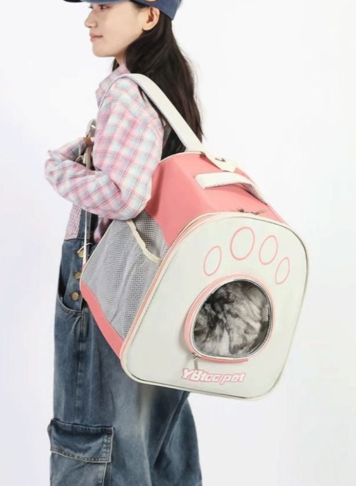 猫キャリーバッグ 肉球デザイン通気性抜群猫用持ち運びリュック