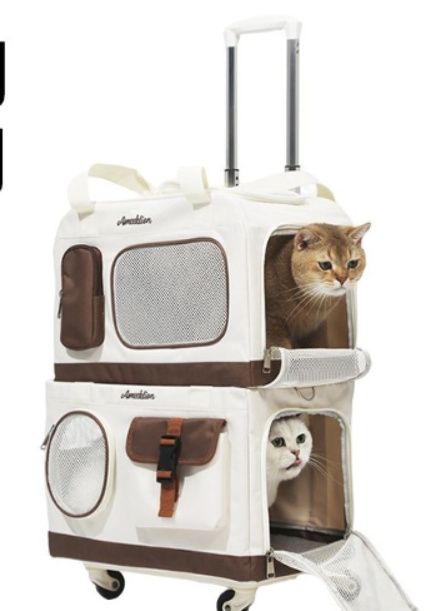 猫キャリーバッグ 多頭飼い対応折りたたみ式二段猫用旅行運搬鞄