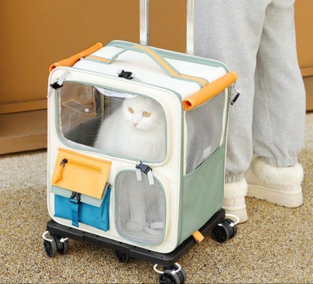 猫キャリーバッグ 多機能拡張式透明窓付き猫用旅行キャリーカート