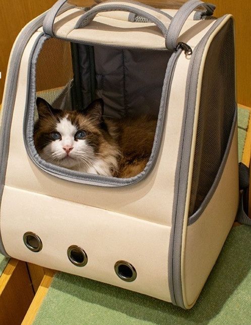 猫キャリーバッグ 大容量通気メッシュ猫用リュック型キャリーバッグ