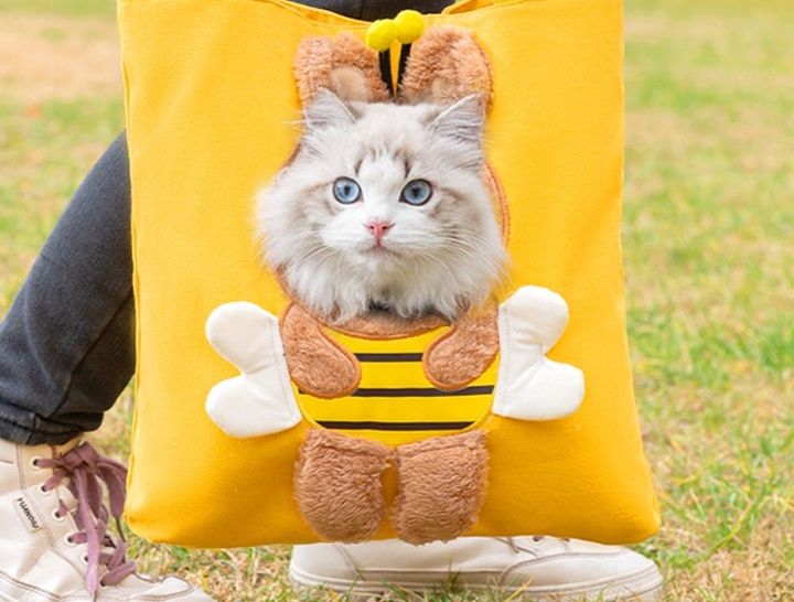 猫キャリーバッグ ぬいぐるみ付きかわいい猫用持ち運びトートバッグ