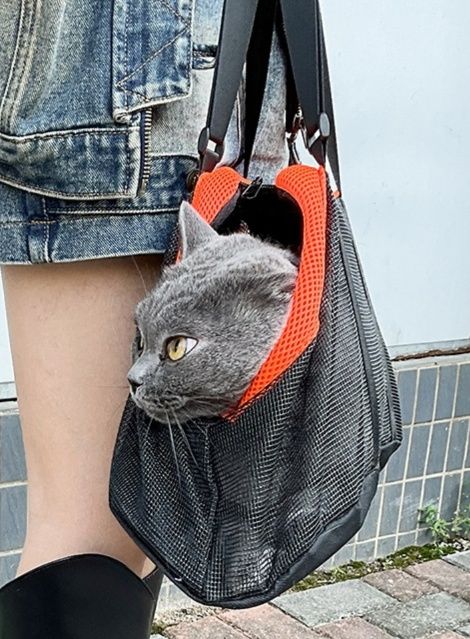 猫キャリーバッグ 通気性抜群メッシュ素材猫用ショルダーバッグ