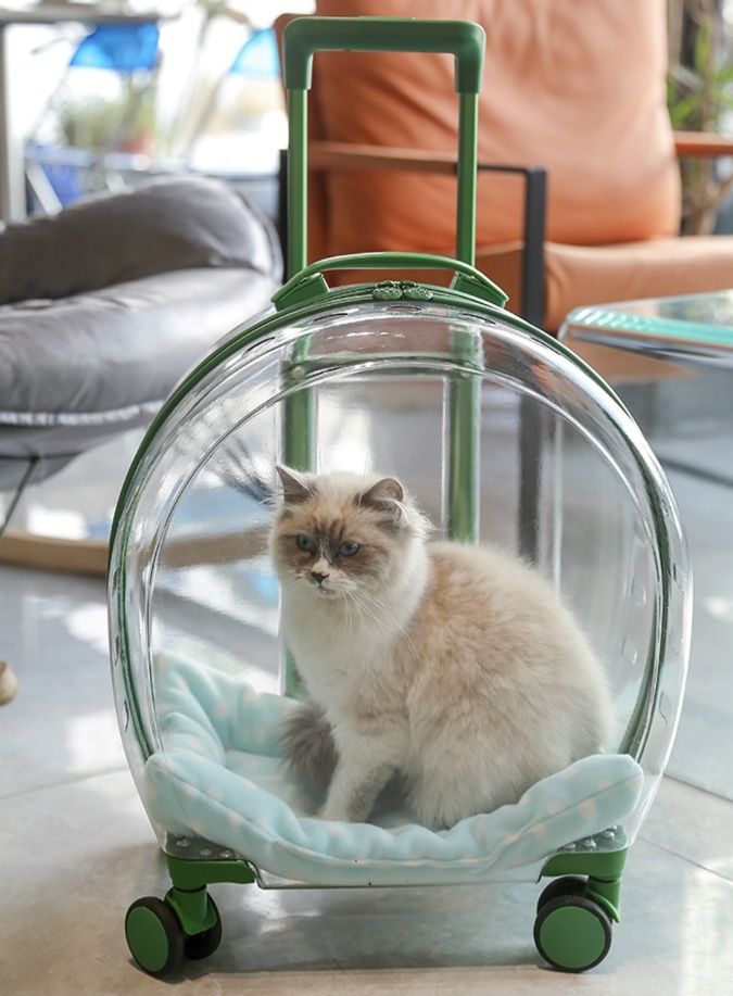 透明ドーム型キャスター付き猫キャリーバッグ