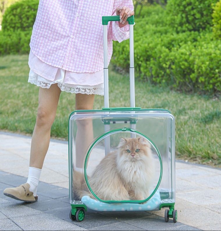  透明窓付き猫キャリーバッグ キャスター付きトロリー