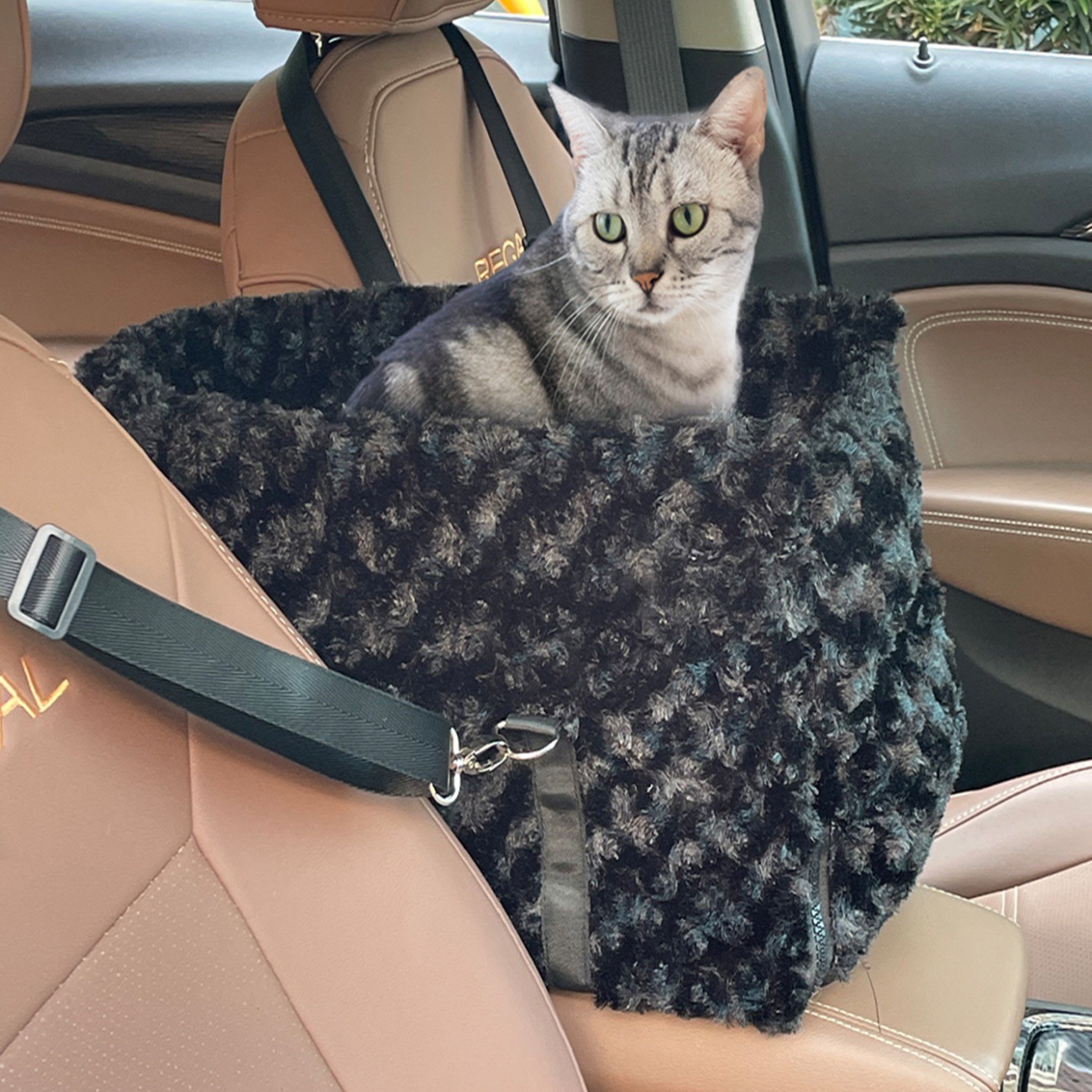 猫キャリーバッグ ふわふわもこもこ猫用車固定シートキャリーバッグ