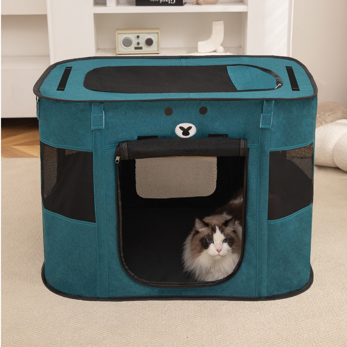 猫キャリーバッグ 折りたたみ式大きめ猫用通気網付き